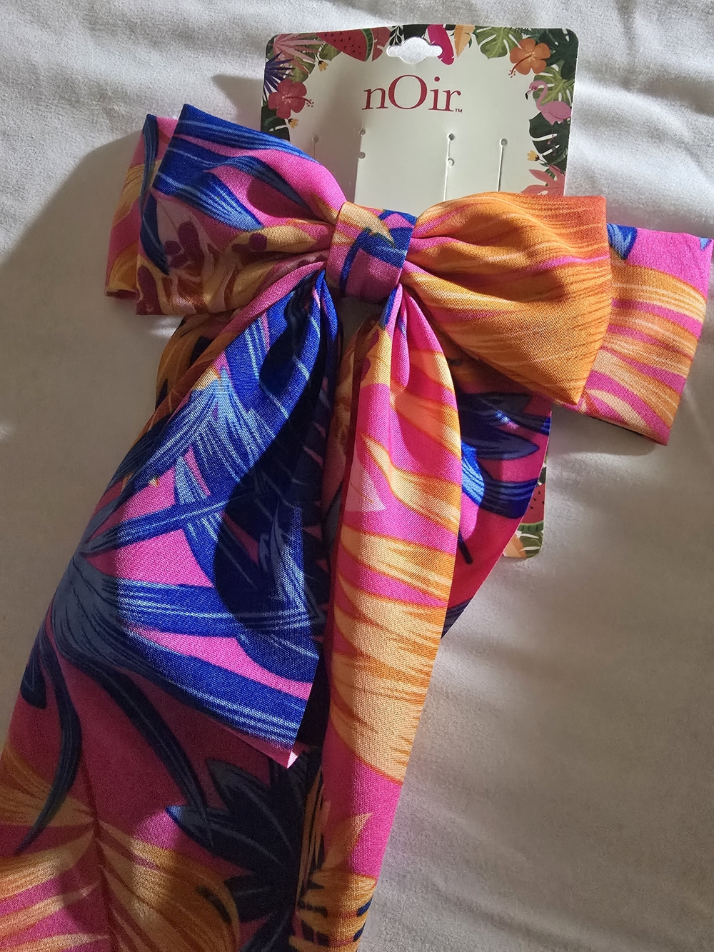 nOir Jewelry Tropical Bow Scarf Hair Tie - Pink, Blue & Orange